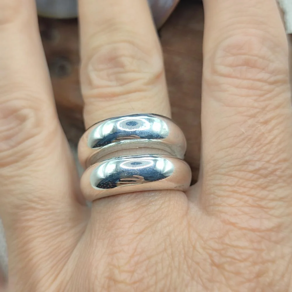 Anello a doppia fascia bombata in argento 925 - BALANCE