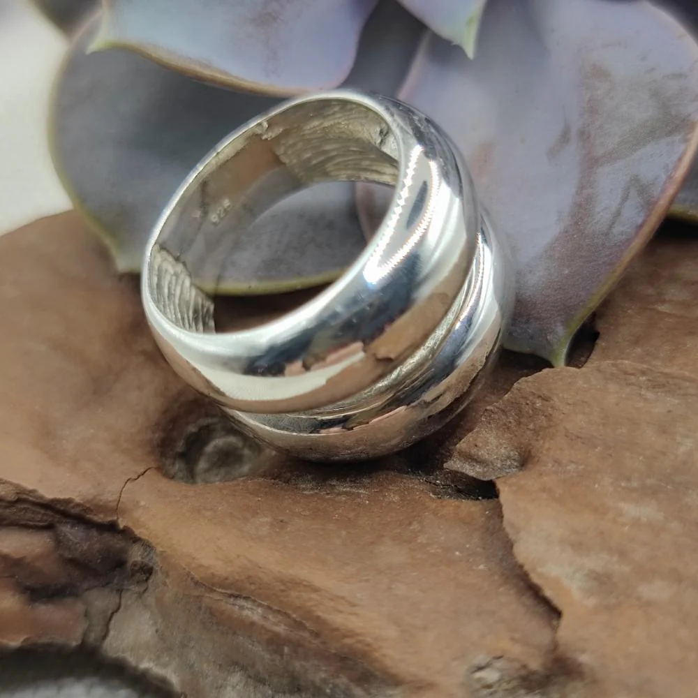 Anello a doppia fascia bombata in argento 925 - BALANCE - Image 2
