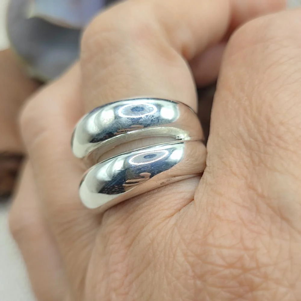 Anello a doppia fascia bombata in argento 925 - BALANCE - Image 3