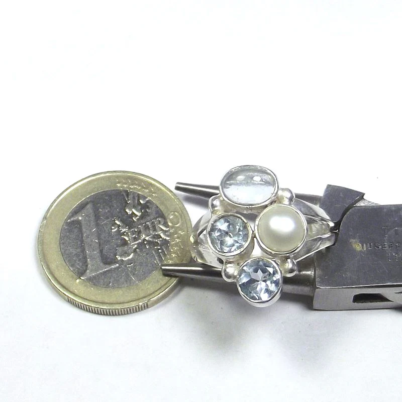 ANELLO argento 925 ACQUAMARINA, perla e TOPAZIO azzurro 15 - 17 - Image 6