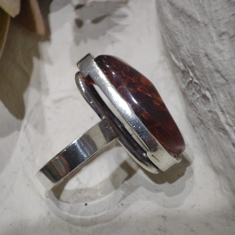 Anello artigianale Ambra in argento 925 - Pezzo unico - Image 4