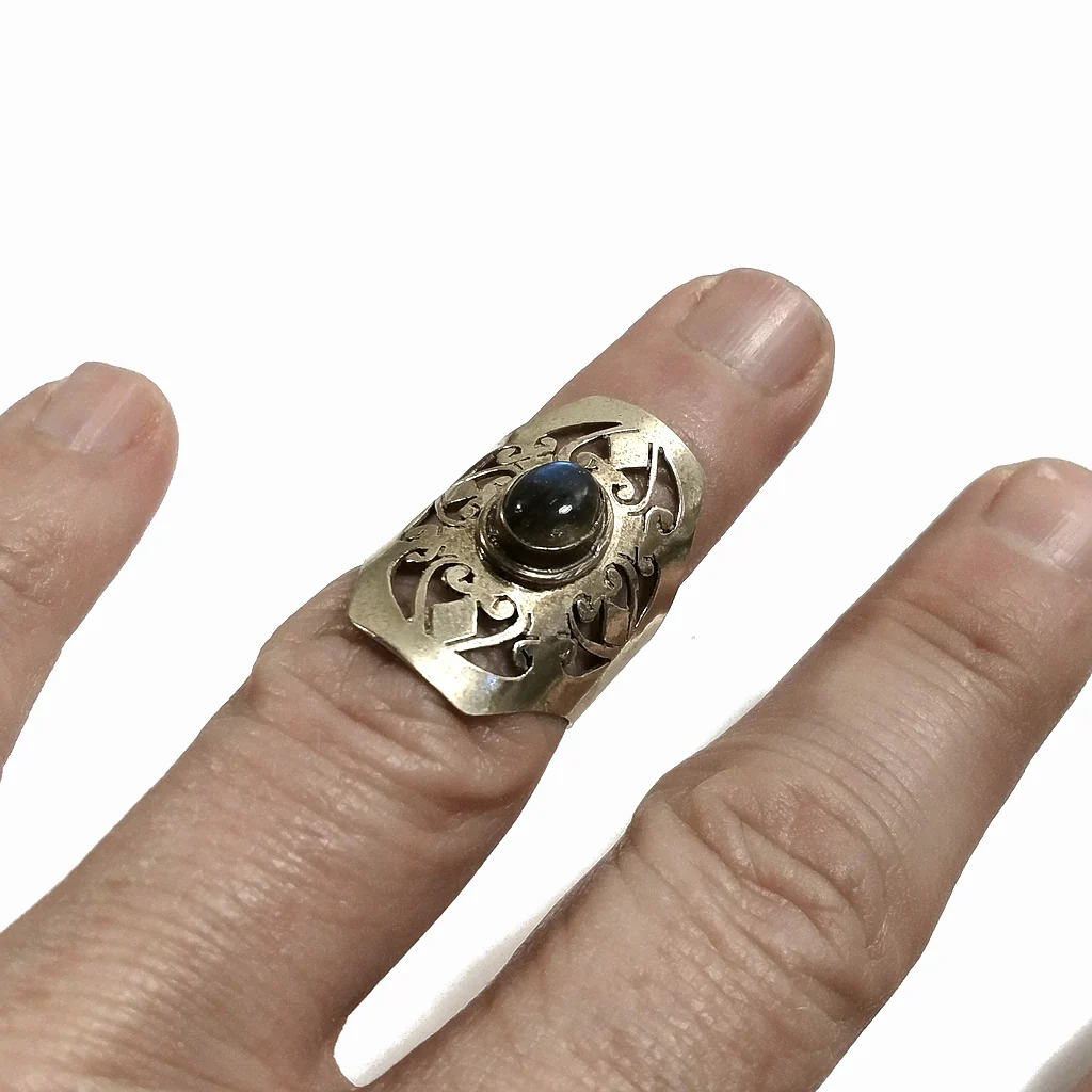 ANELLO artigianale con traforo in ottone - Labradorite - Image 3
