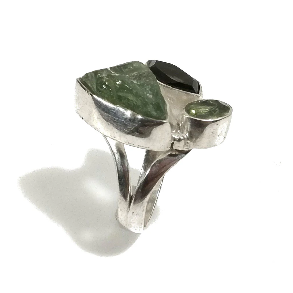 ANELLO artigianale in argento 925 - Peridoto - Quarzo fumé - Image 2