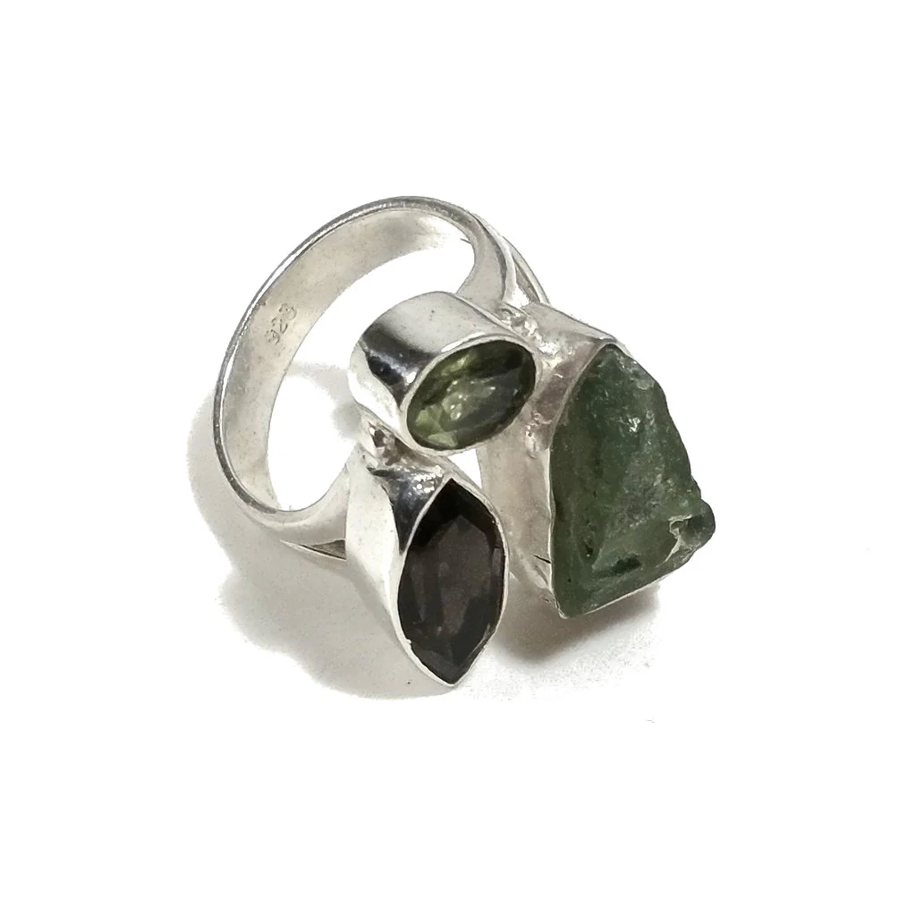 ANELLO artigianale in argento 925 - Peridoto - Quarzo fumé - Image 4
