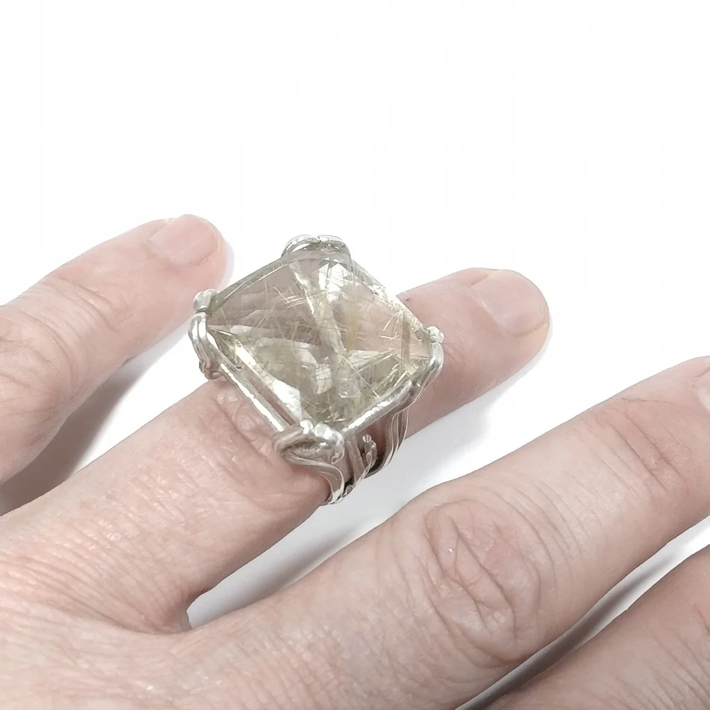 Anello con pietra in argento 925 ANELLO artigianale Quarzo rutilato | PEZZO UNICO - Image 3