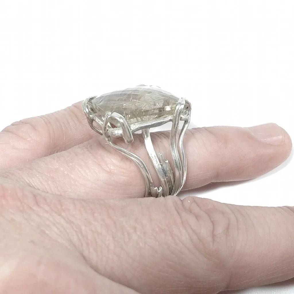 Anello con pietra in argento 925 ANELLO artigianale Quarzo rutilato | PEZZO UNICO - Image 8