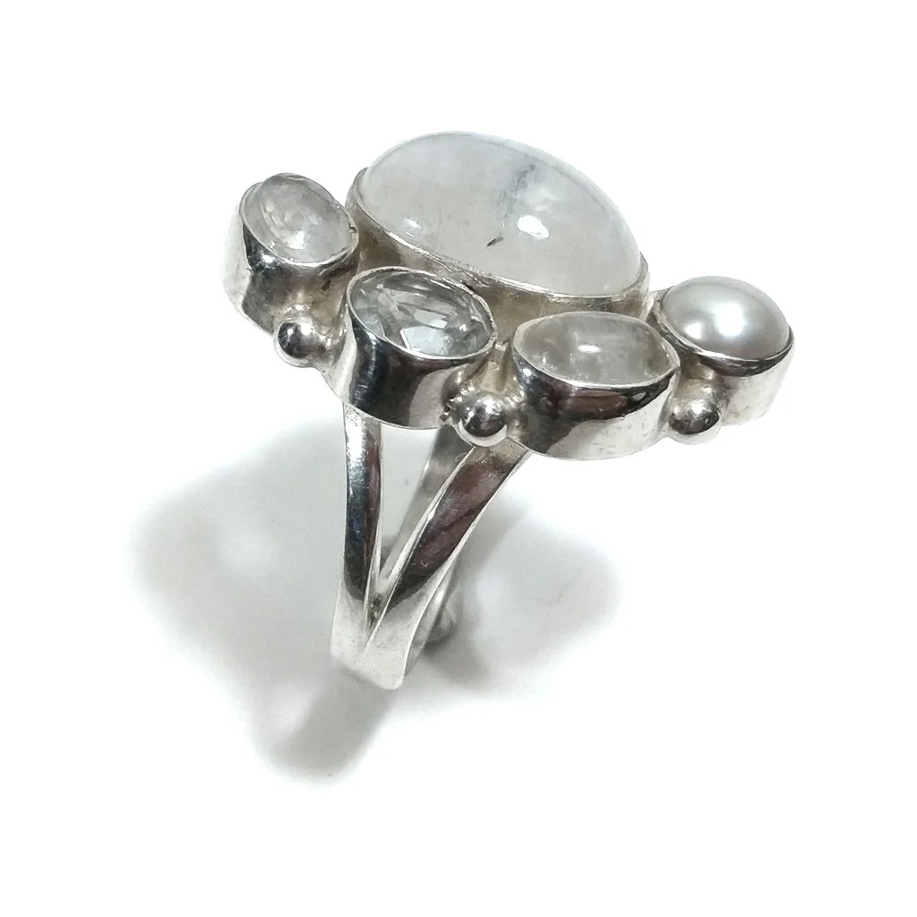 Anello con pietra in argento 925 con Pietra di Luna, Perla, Cristallo di rocca | GIOIELLI IN ARGENTO - Image 4