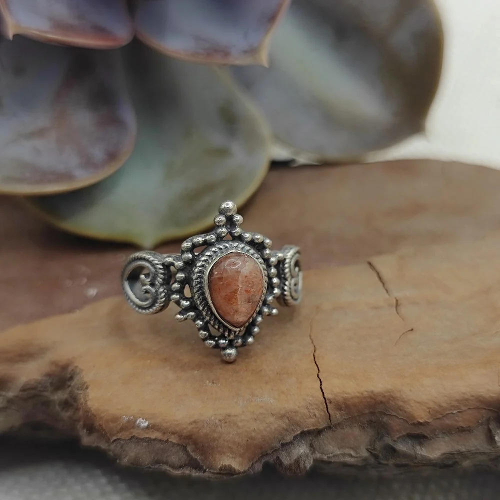 Anello etnico in argento 925 con pietra - GAJAPATHI