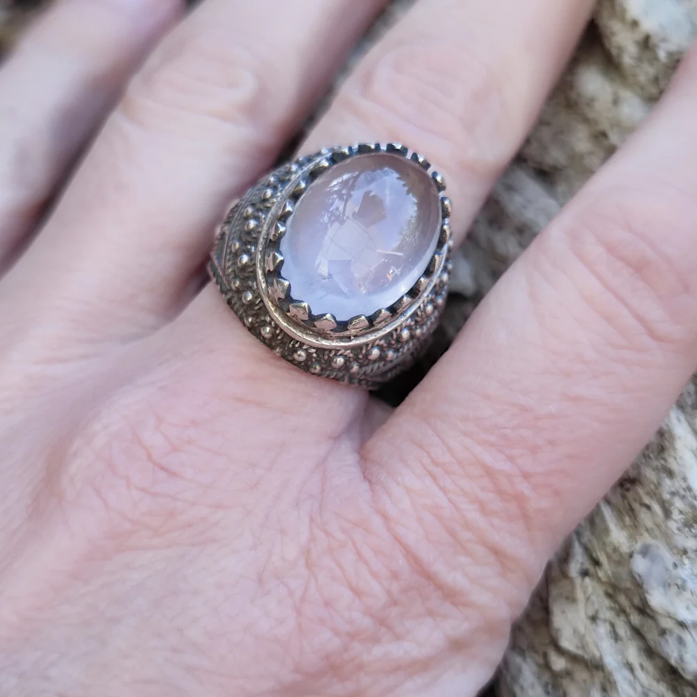 Anello etnico in argento 925 con Quarzo rosa - TOPPUR - Image 2