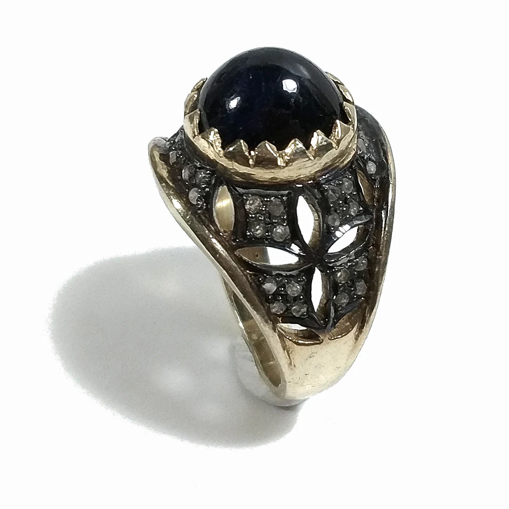 ANELLO ETNICO in argento 925 dorato ANELLO artigianale Diamante e Zaffiro | GIOIELLI ETNICI - Image 5