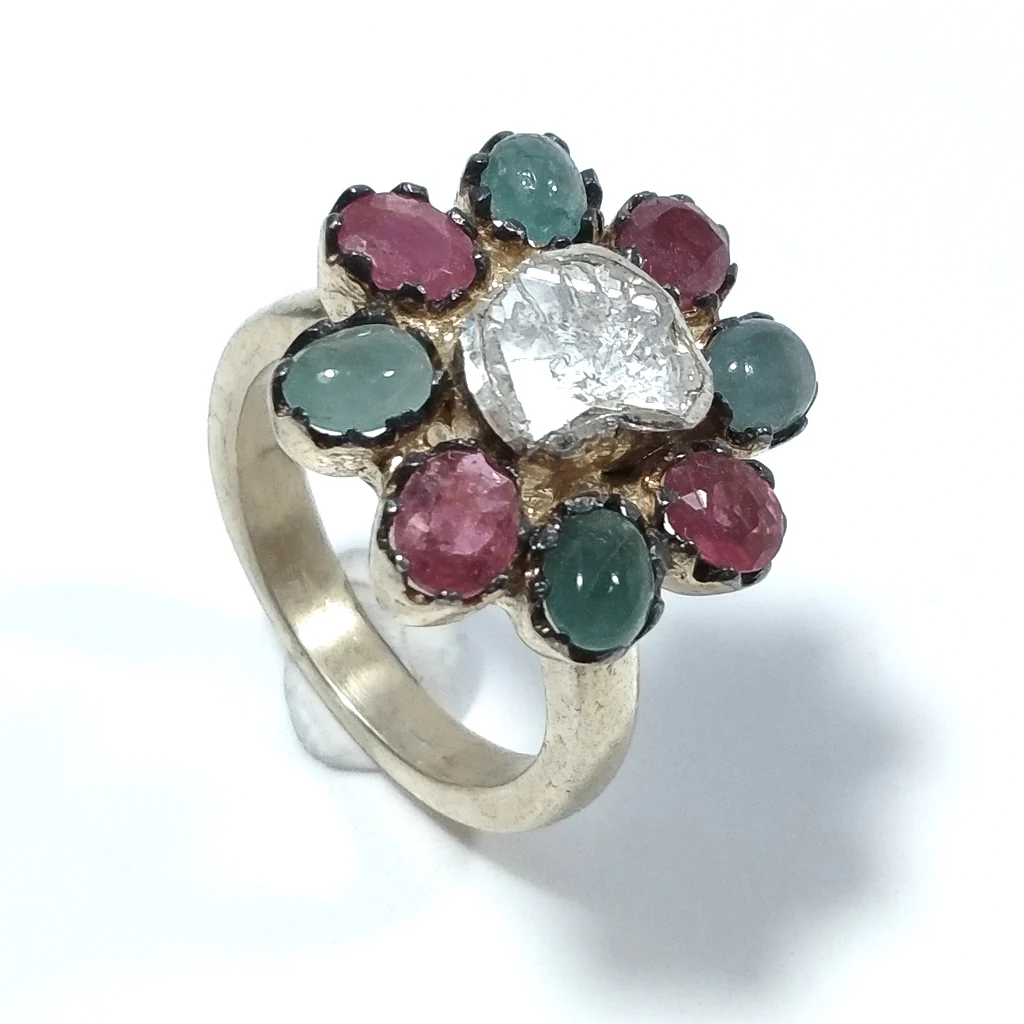ANELLO ETNICO in argento 925 dorato Diamante Rubino, Smeraldo | GIOIELLI ETNICI - Image 2