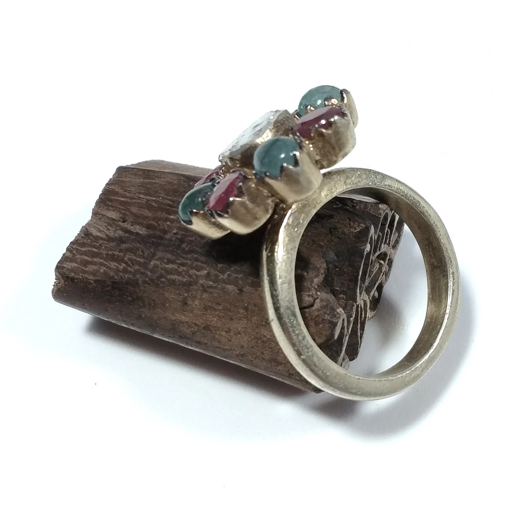 ANELLO ETNICO in argento 925 dorato Diamante Rubino, Smeraldo | GIOIELLI ETNICI - Image 3