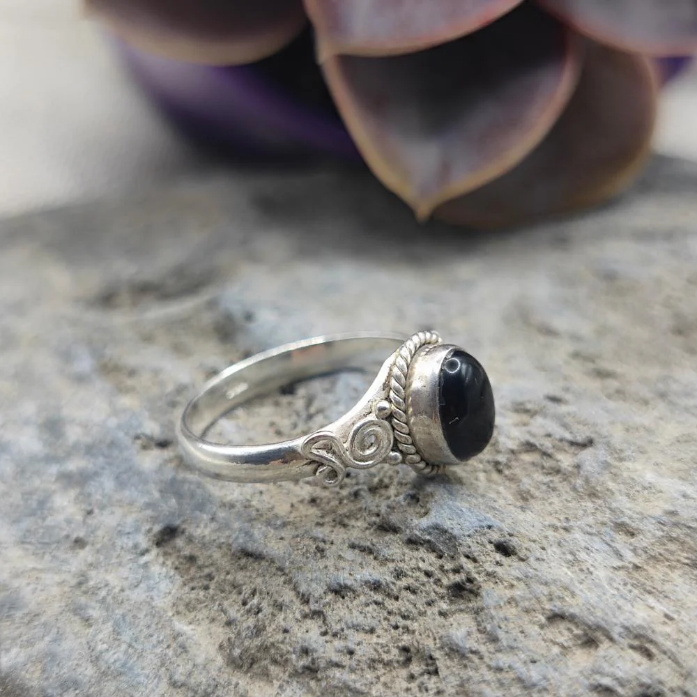 Anello etnico in argento 925 onice nero - SUHANA - Image 3