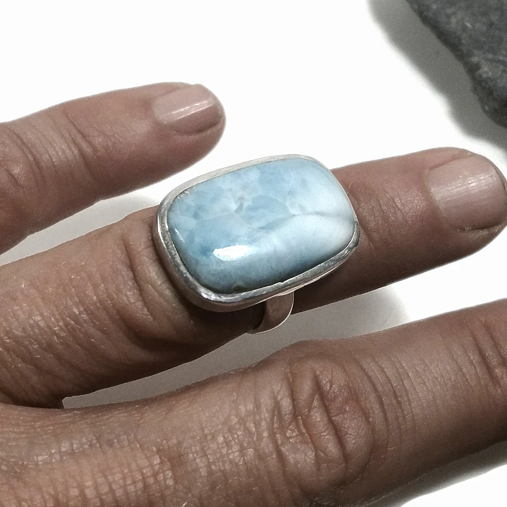 Anello fascia in argento 925 ANELLO artigianale con Larimar | ANELLI ARGENTO - Image 2