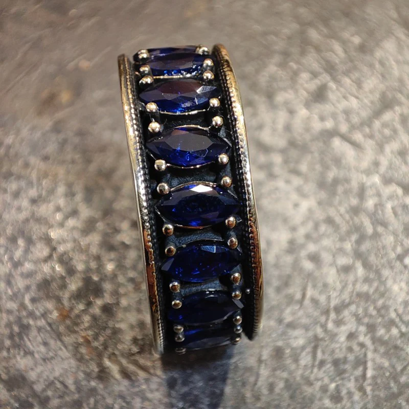 Anello artigianale fascia in argento 925 con pietra - MALAMPUR - Image 8
