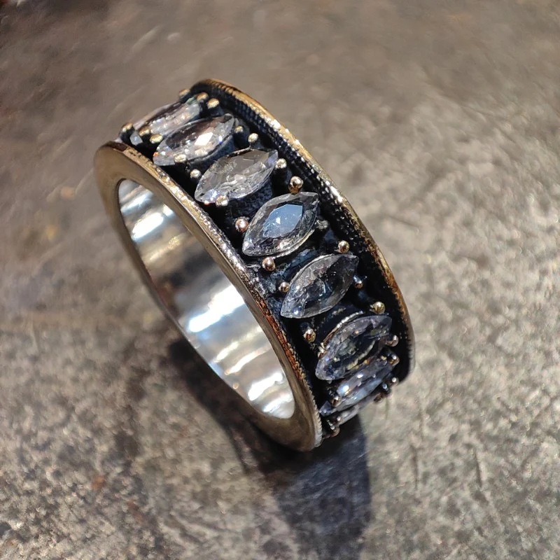 Anello artigianale fascia in argento 925 con pietra - MALAMPUR - Image 9