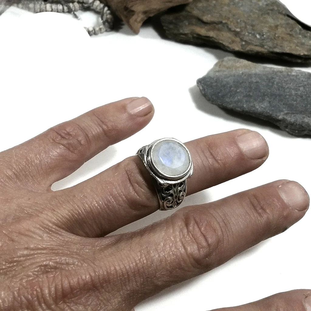 Anello fascia in argento 925 ANELLO artigianale Pietra di luna | ANELLI ARGENTO - Image 2