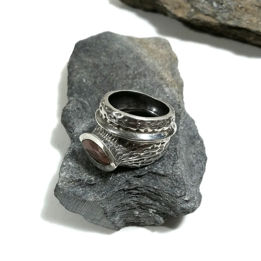 Anello fascia in argento 925 ANELLO artigianale Radice di rubino | ANELLI ARGENTO - Image 6