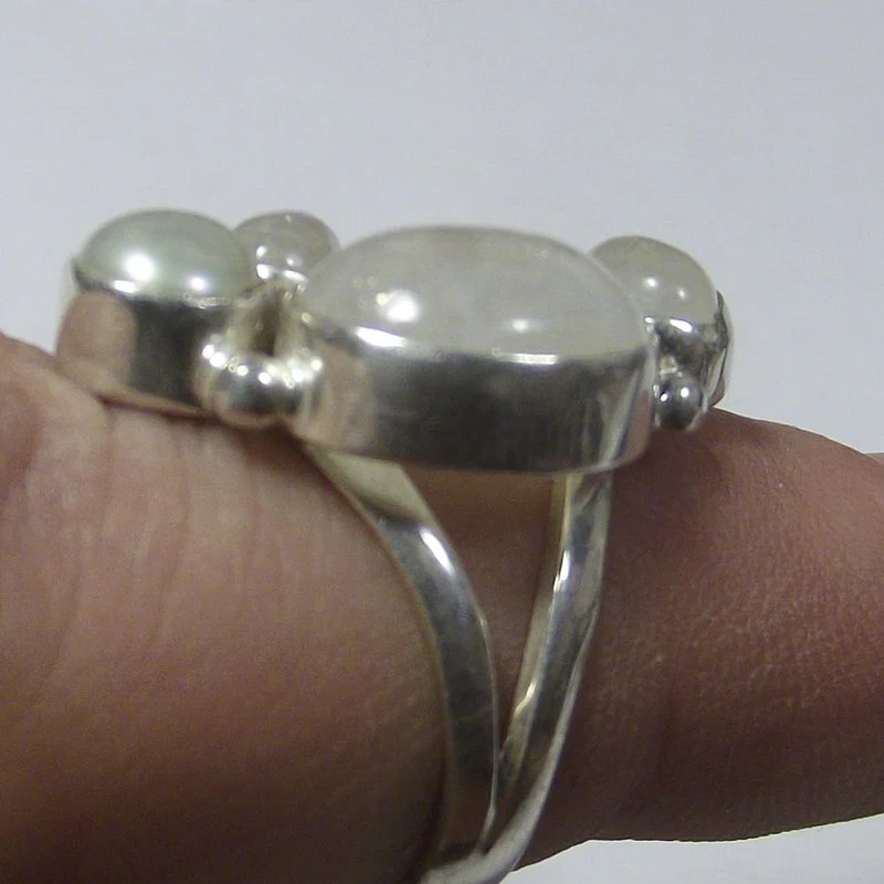 ANELLO Pietra di luna, perla e argento 16 - 18 - Image 4