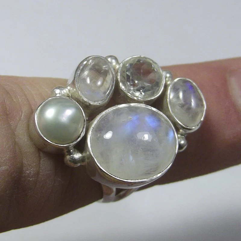 ANELLO Pietra di luna, perla e argento 16 - 18 - Image 5
