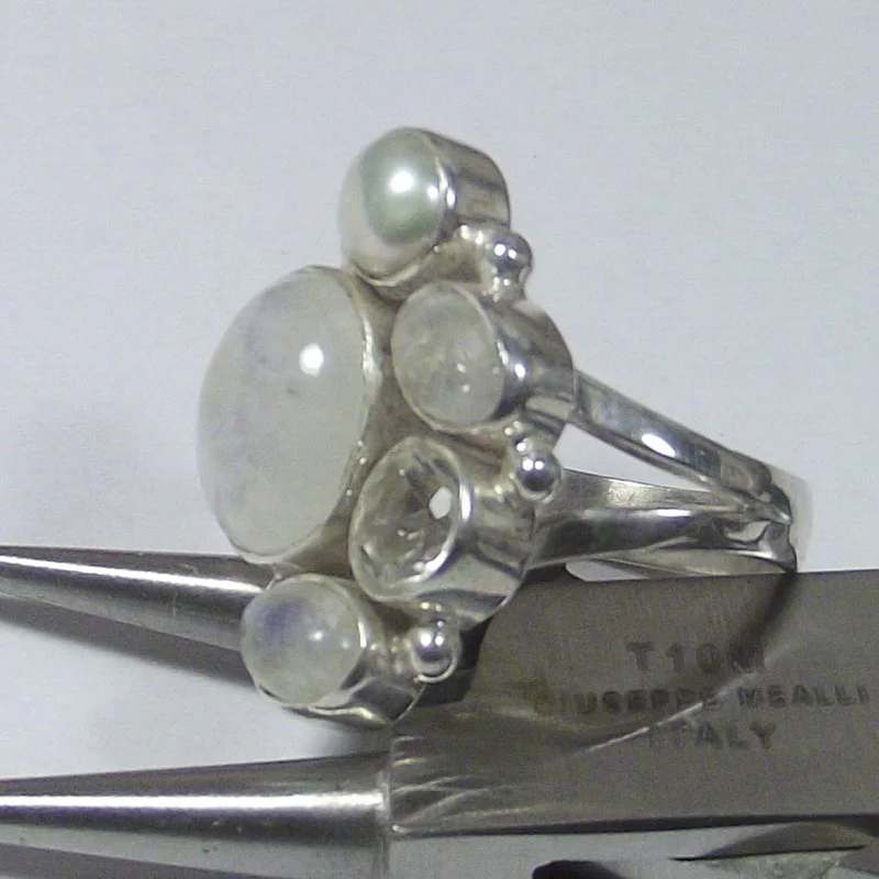 ANELLO Pietra di luna, perla e argento 16 - 18 - Image 6