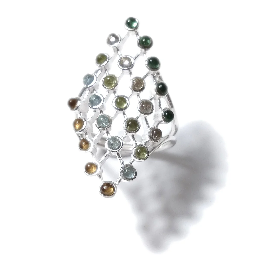 Anello artigianale in argento 925 con pietre -TURBOT - Image 5