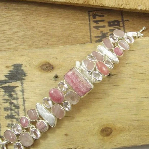 Bracciale argento 925 CRISTALLO di ROCCA e Rodocrosite