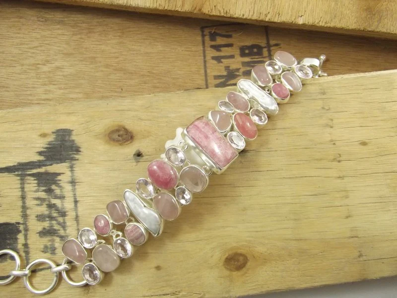 Bracciale argento 925 CRISTALLO di ROCCA e Rodocrosite - Image 2