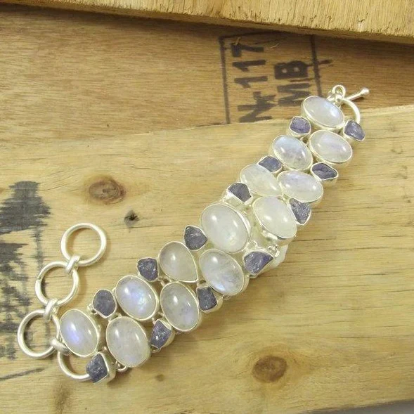 Bracciale argento 925 Pietra di LUNA e TANZANITE