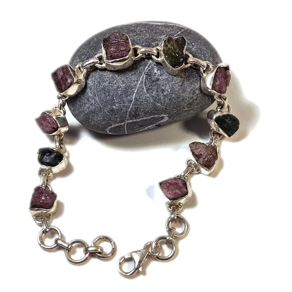 Bracciale argento 925 TORMALINA verde e rosa - ISHANI - Image 5