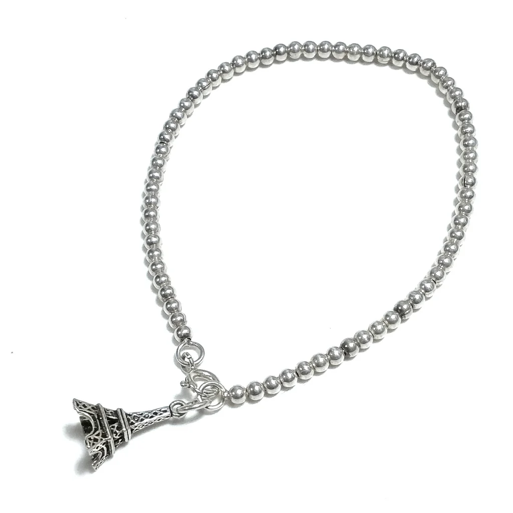 BRACCIALE ARGENTO palline d'argento e torre Eiffel