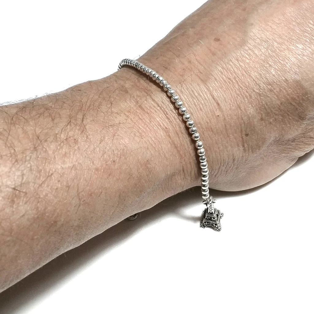 BRACCIALE ARGENTO palline d'argento e torre Eiffel - Image 3
