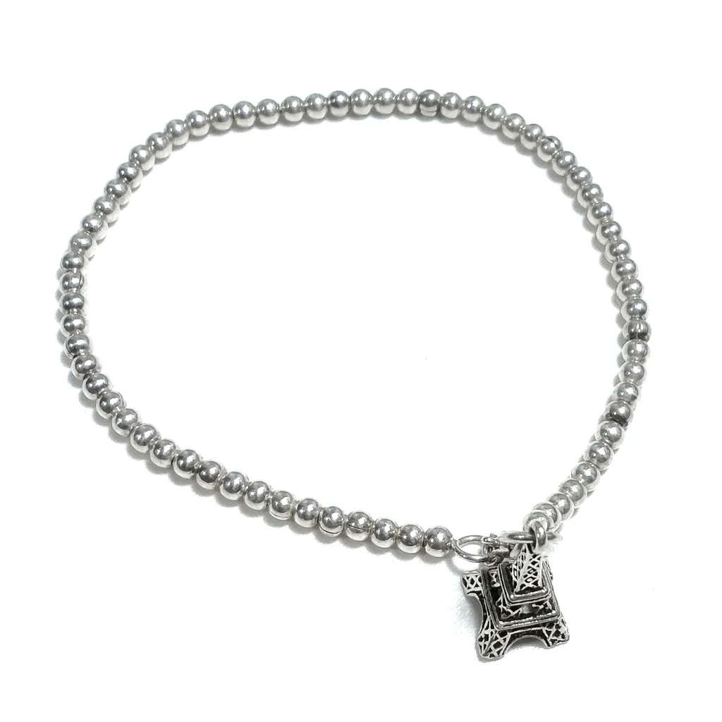 BRACCIALE ARGENTO palline d'argento e torre Eiffel - Image 4