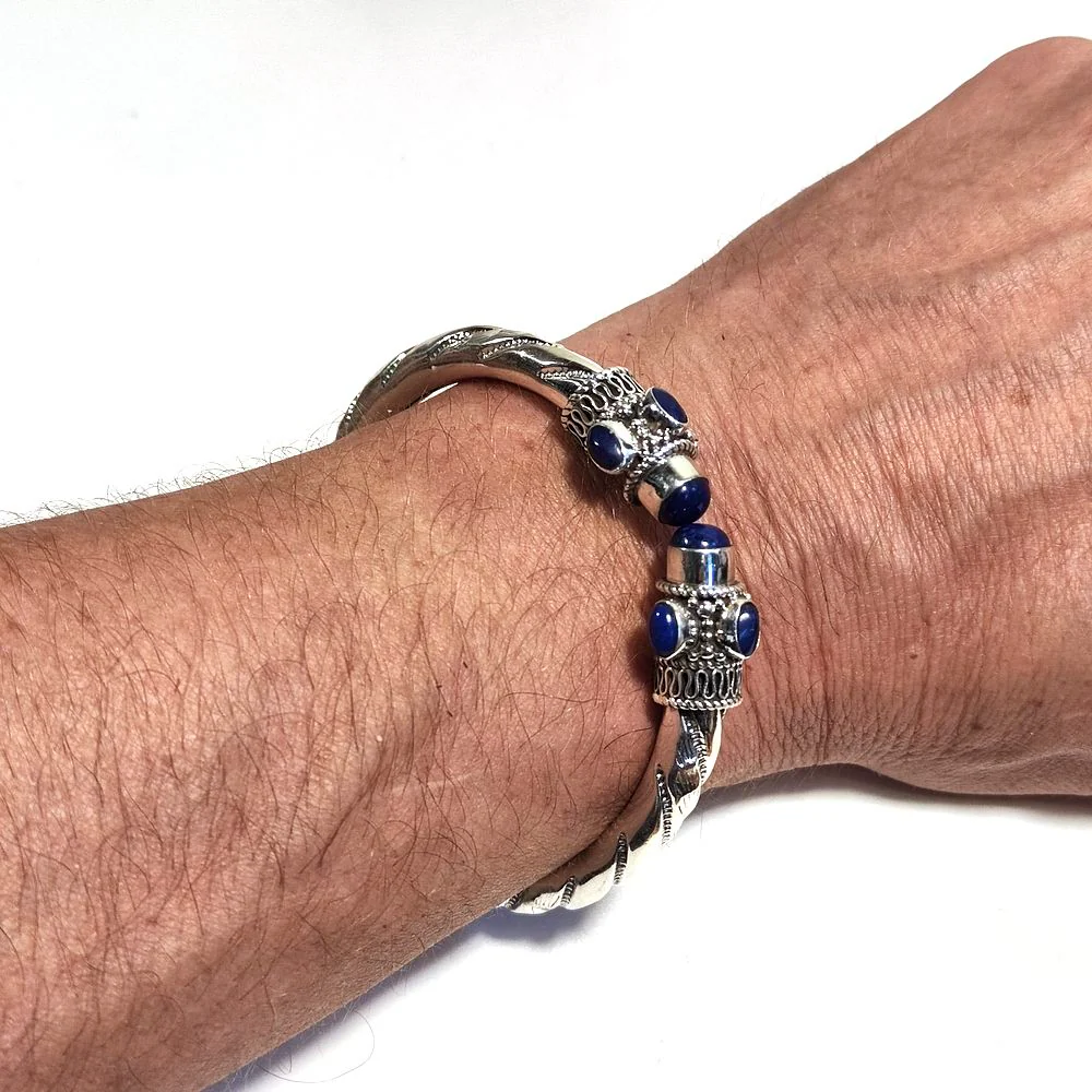 Bracciale rigido con LAPISLAZZULI in argento 925 - MAHA - Image 3