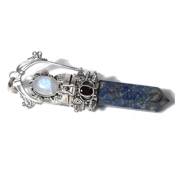 Ciondolo artigianale in argento 925 Ciondolo artigianale Lapislazzuli, Pietra di Luna | GIOIELLI ETNICI | Pendolo porta veleno - Image 3