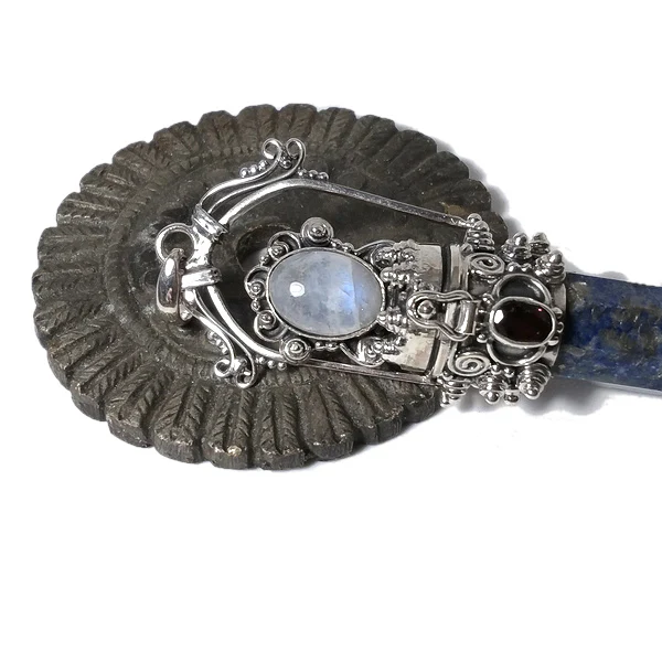 Ciondolo artigianale in argento 925 Ciondolo artigianale Lapislazzuli, Pietra di Luna | GIOIELLI ETNICI | Pendolo porta veleno - Image 4
