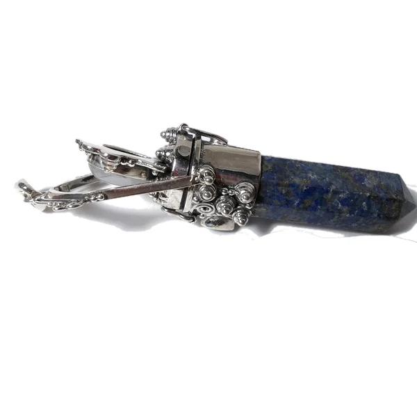 Ciondolo artigianale in argento 925 Ciondolo artigianale Lapislazzuli, Pietra di Luna | GIOIELLI ETNICI | Pendolo porta veleno - Image 5
