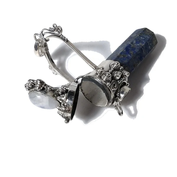 Ciondolo artigianale in argento 925 Ciondolo artigianale Lapislazzuli, Pietra di Luna | GIOIELLI ETNICI | Pendolo porta veleno - Image 6