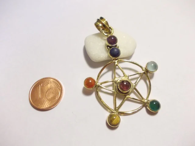Ciondolo Chakra pentagramma ottone argento - RAYAGADA - Image 4