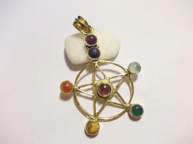Ciondolo Chakra pentagramma ottone argento - RAYAGADA - Image 6