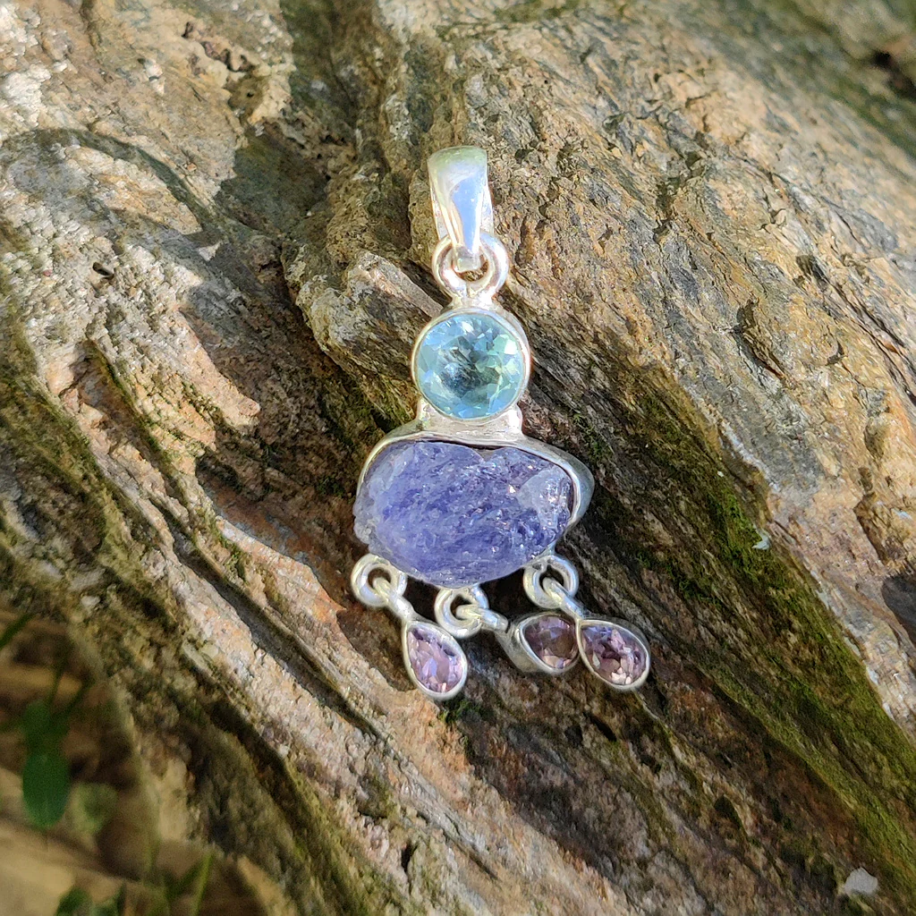 Ciondolo CHAMELI con pietra TOPAZIO e AMETISTA in argento 925 Ciondolo artigianale - Image 3