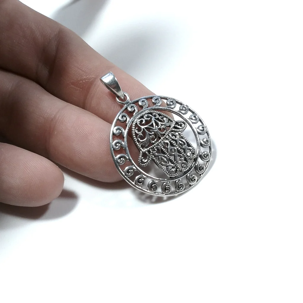 Ciondolo ETNICO in argento 925 con MANO DI FATIMA - Image 3