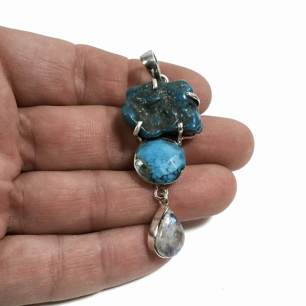 Ciondolo turchese e pietra di luna argento 925 - Ciondolo con pietra - Gioielli argento - Image 4