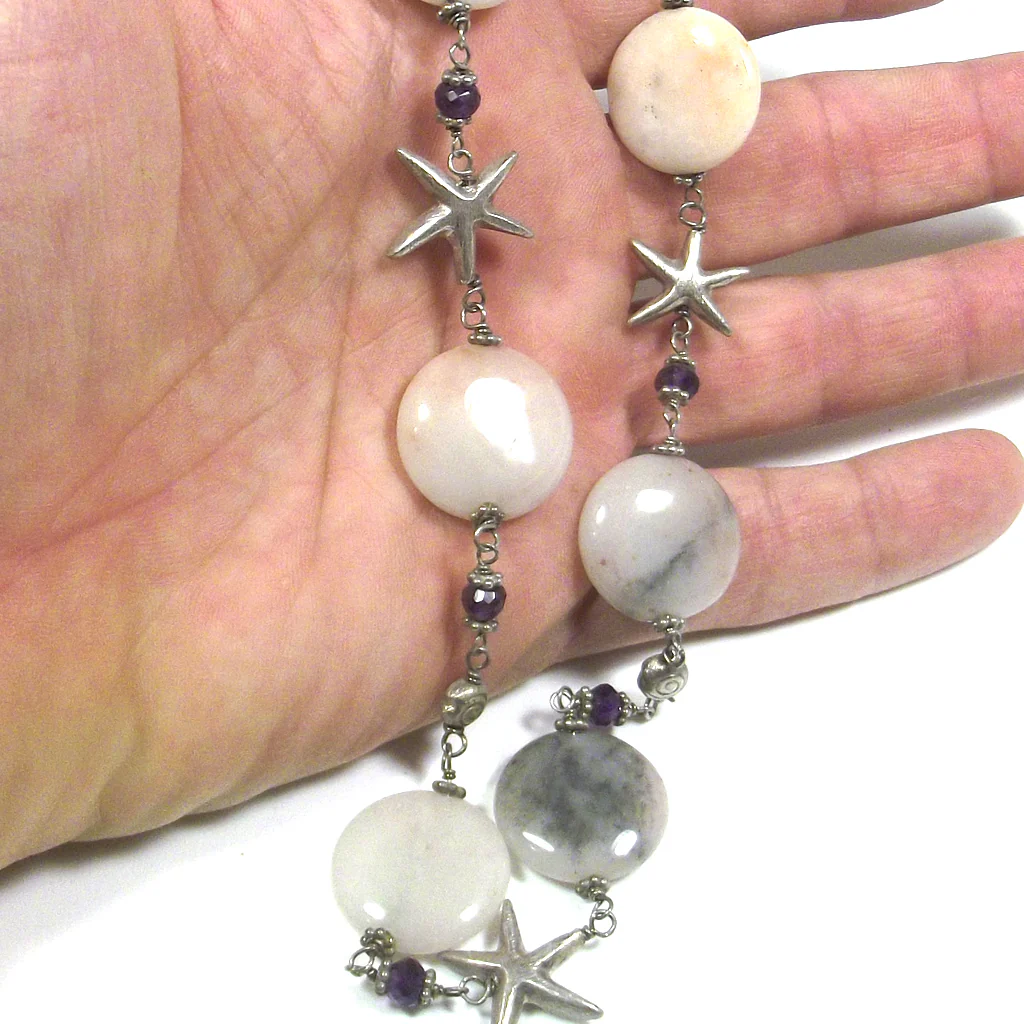 Collana con AGATA ROSA e stelle marine in argento 925 - Image 6