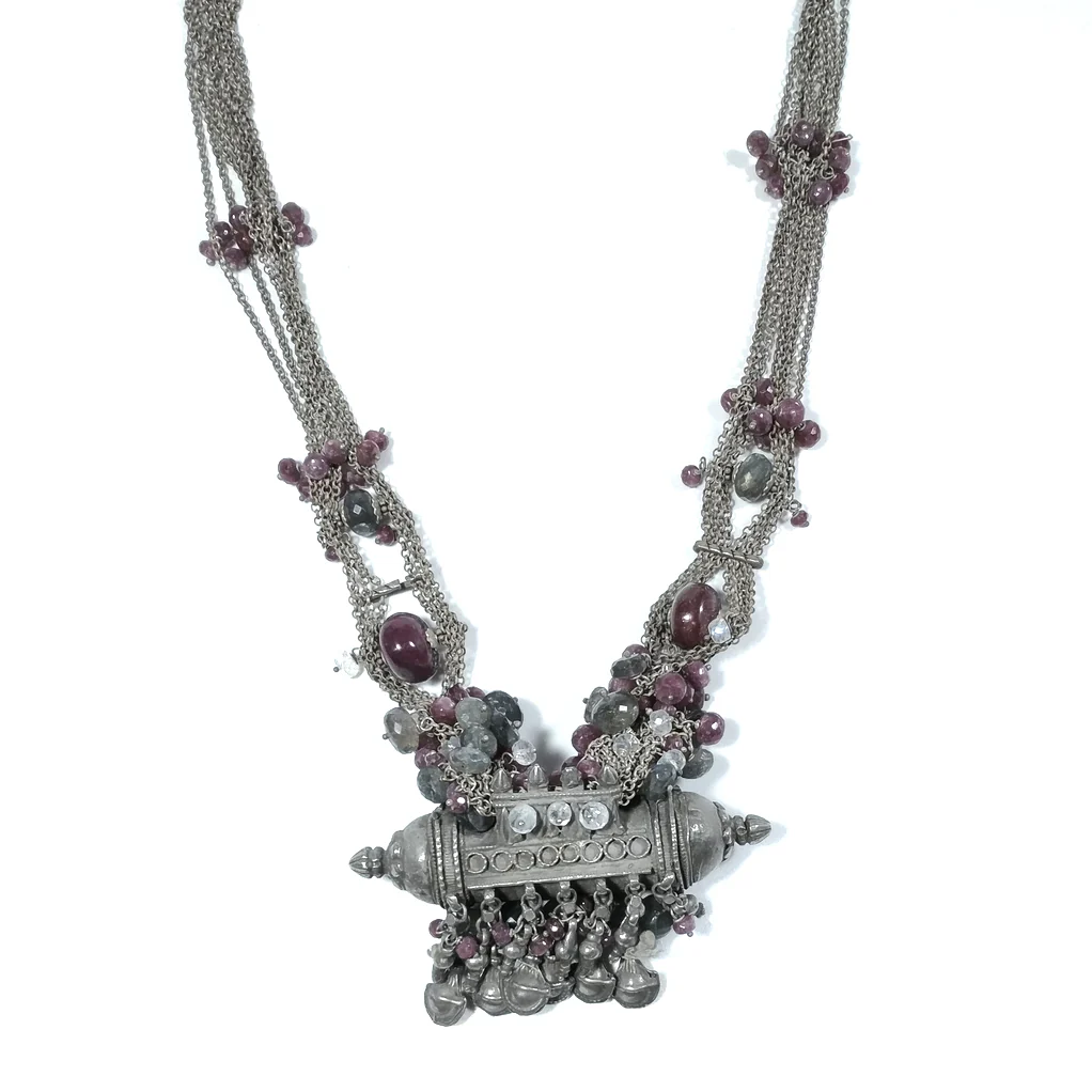 Collana ETNICA argento antico e RUBINO, PIETRA di LUNA | Gioielli etnici INDIA - Image 10
