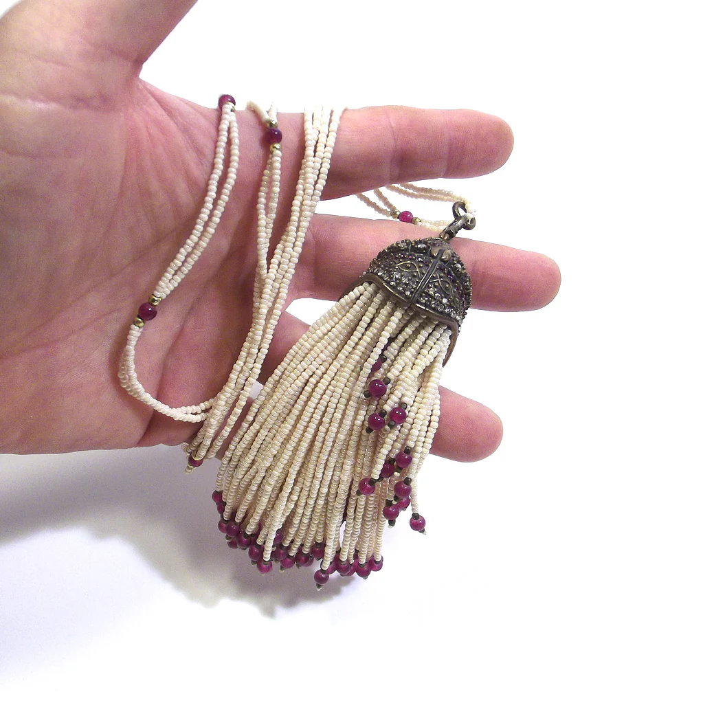 COLLANA ETNICA perle agata rubino e zircone in BRONZO - Image 4