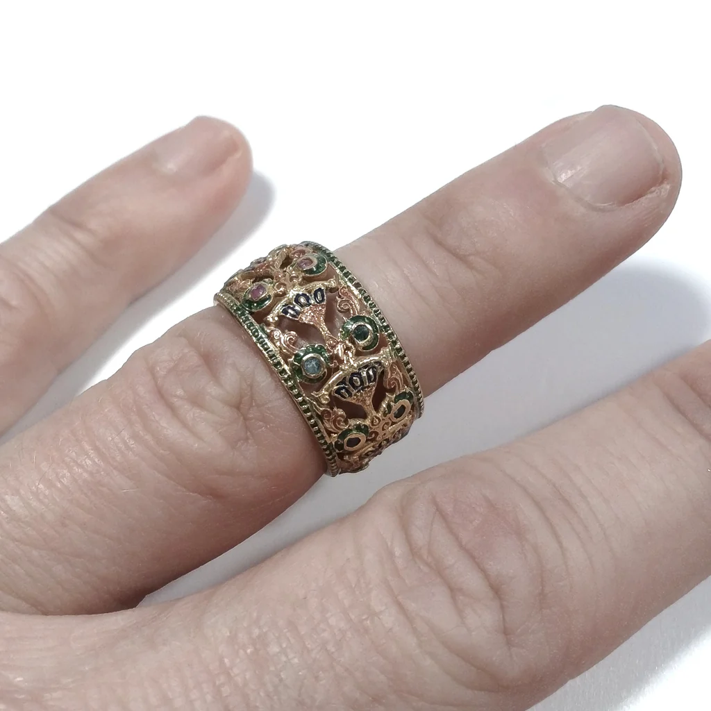 ANELLO ETNICO in argento 925 dorato ANELLO artigianale Rubino, Smeraldo | GIOIELLI ETNICI - Image 3