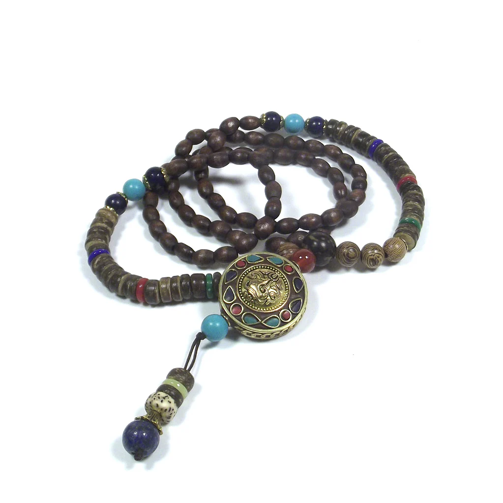 Japa Mala semi e legno con Ganesh - BHELOA