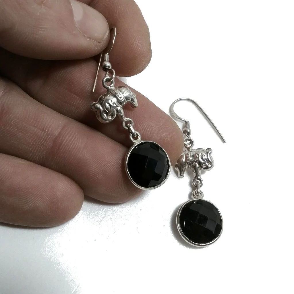 ORECCHINI Argento 925 con ELEFANTE artigianali onice nero | ORECCHINI etnici - Image 3