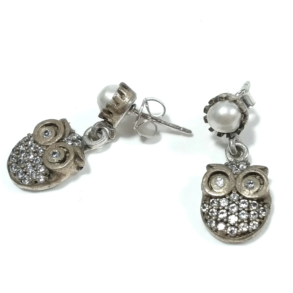 ORECCHINI GUFO in argento/ottone PERLA - Image 3